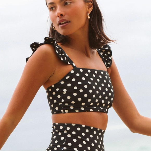 BLACK POLKA DOT BELLA CROP TOP - Picture 1 of 5